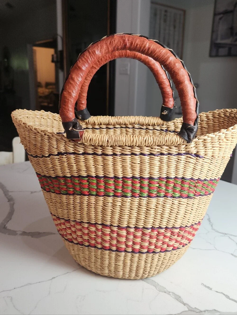 Artisan Woven Straw Tote U-Shopper Purse Summer Beach Bag